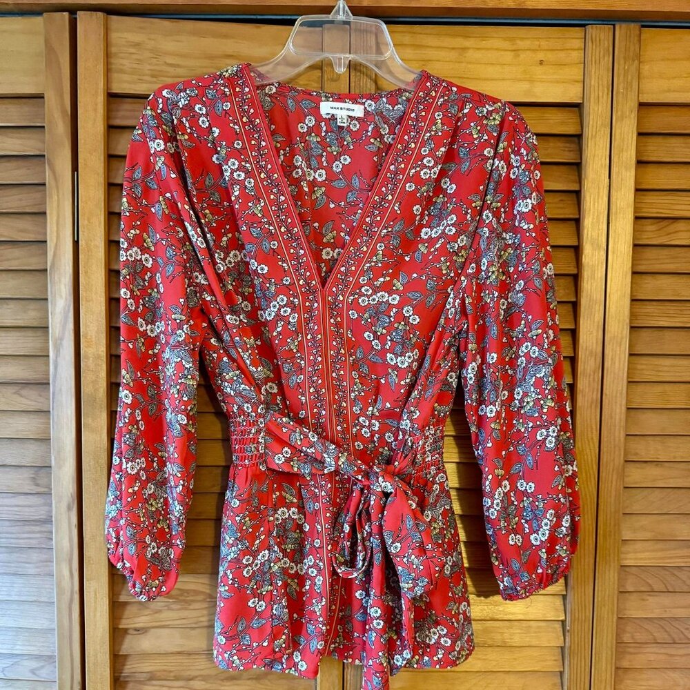 Max Studio Red Paisley Tie Top